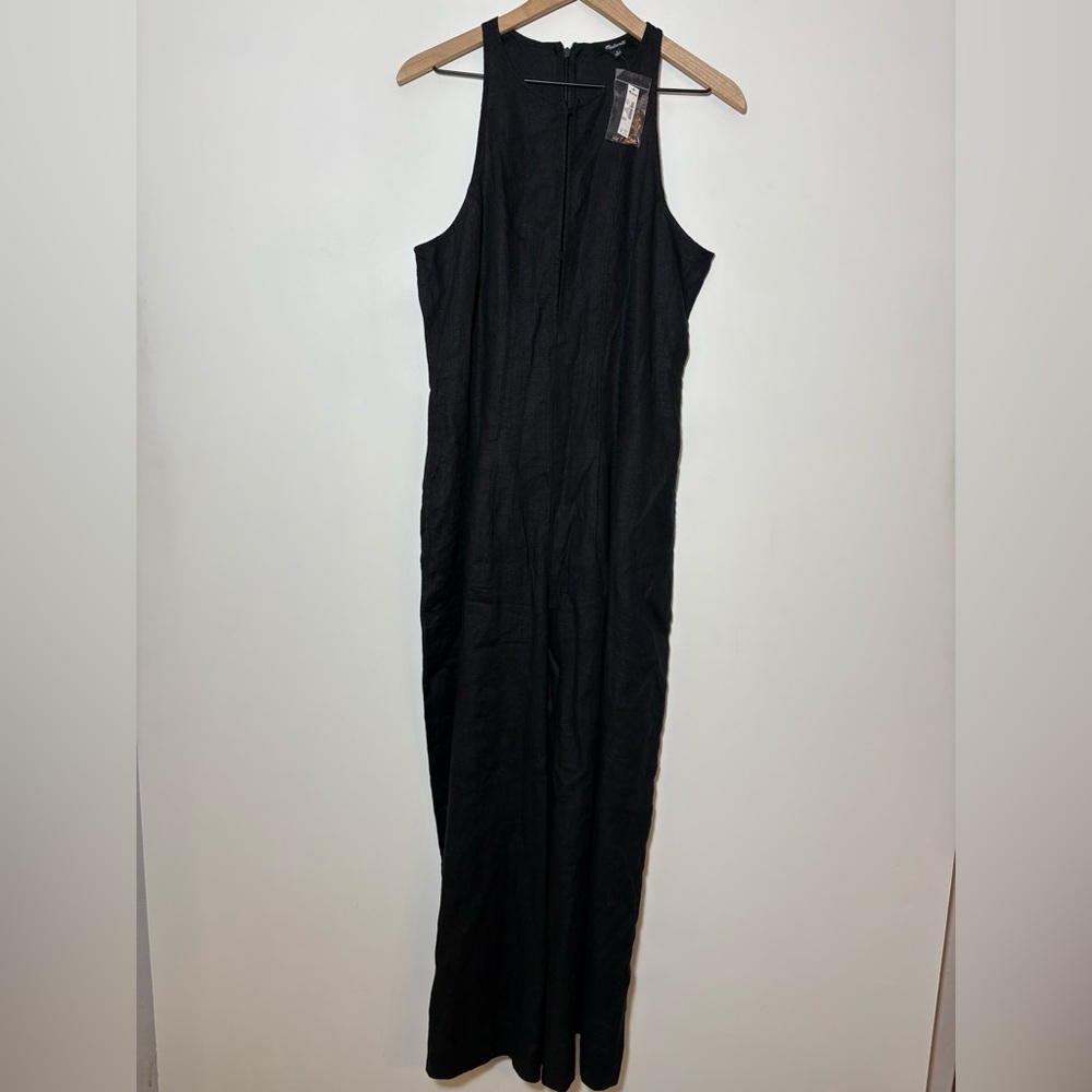 NWT MADEWELL Seamed Wide-Leg Jumpsuit 100% Linen Black Sz 6 - Picture 3 of 12
